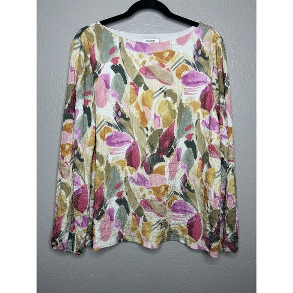 Chico’s Smocked Boatneck Top Long Sleeve Floral Color Size XXL - Picture 3 of 10